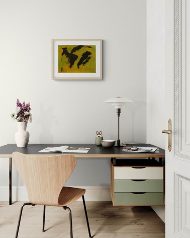 Composition n°1484. Format 30 x 40 cm. Encre noire sur fond vert