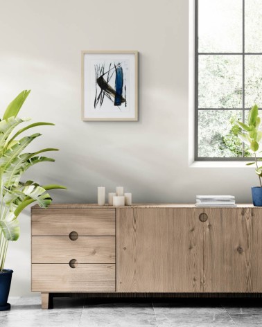 Composition n°1923. Format 40 x 30 cm. Encre noire et bleue