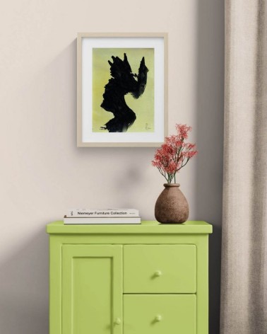 Composition n°1334. Format 40 x 30 cm. Encre sur papier avec fond vert