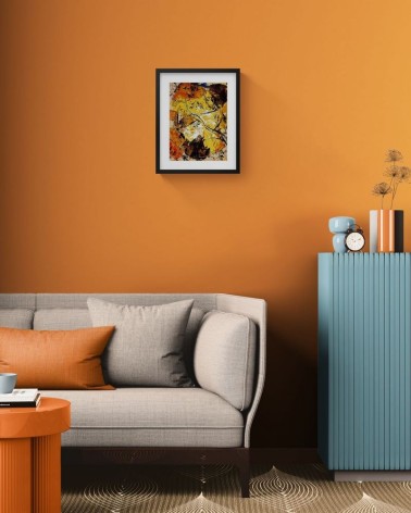 Composition n°1878. Format 40 x 30 cm. Multicolore dans des tons marrons, orange et ocre