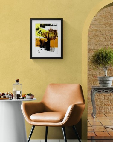 Composition n°1927. Format 40 x 30 cm. Œuvre noire, jaune marron et ocre