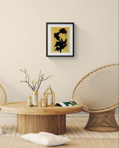 Composition n°1333. Format 40 x 30 cm. Encre sur papier avec fond jaune