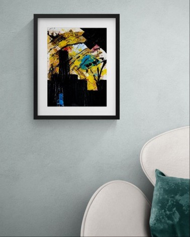 Composition n°1869. Format 40 x 30 cm. Œuvre noir et multicolore