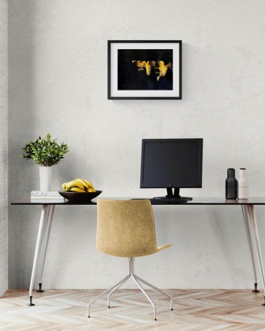 Composition n°1667. Format 30 x 40 cm. Œuvre jaune orangé et noire