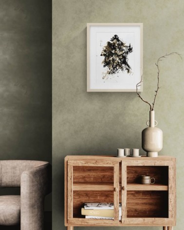 Composition n°2939. Format 40 x 30 cm. Encre noire et brune sur papier