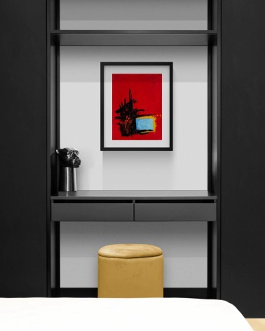 Création abstraite rouge, noir et bleu H234