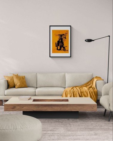 Composition n°057. Format 70 x 50 cm. Œuvre abstraite sur fond orange