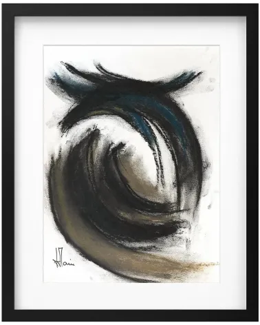 Création G003. Format 40 x 30 cm. Œuvre au pastel noir, bleu et marron