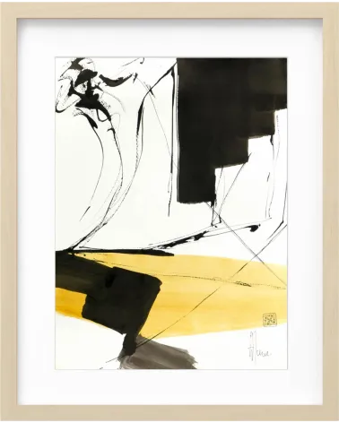 Composition n°1966. Format 40 x 30 cm. Œuvre jaune et noire
