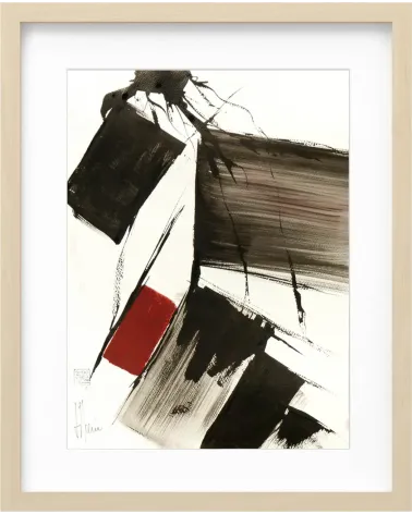 Composition n°1976. Format 40 x 30 cm. Œuvre noire et rouge