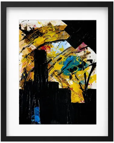 Composition n°1869. Format 40 x 30 cm. Œuvre noir et multicolore
