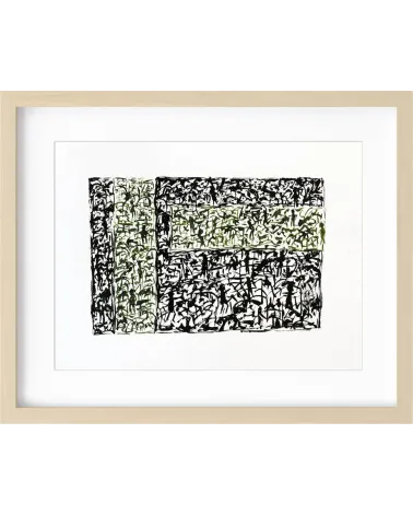 Création S031. Format 30 x 40. Encre noire et verte sur papier