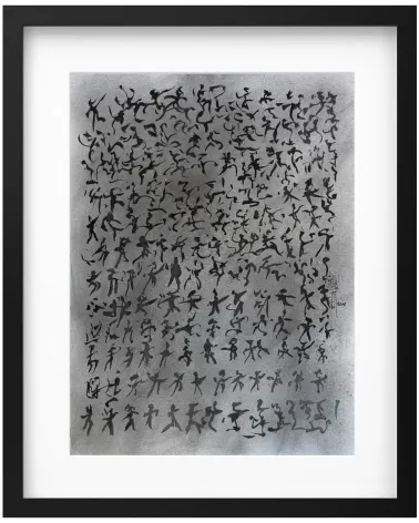 Création S142. Format 40 x 30. Encre noire sur fond gris