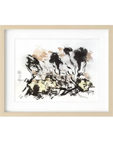 Composition n°2993. Format 30 x 40 cm. Œuvre noire, jaune et ocre