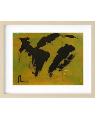 Composition n°1484. Format 30 x 40 cm. Encre noire sur fond vert