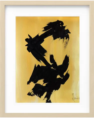 Composition n°1333. Format 40 x 30 cm. Encre sur papier avec fond jaune