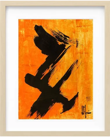 Composition n°1483. Format 40 x 30 cm. Encre noire sur fond orange