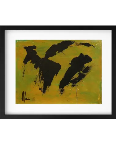 Composition n°1484. Format 30 x 40 cm. Encre noire sur fond vert