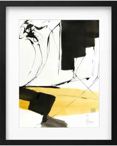Composition n°1966. Format 40 x 30 cm. Œuvre jaune et noire