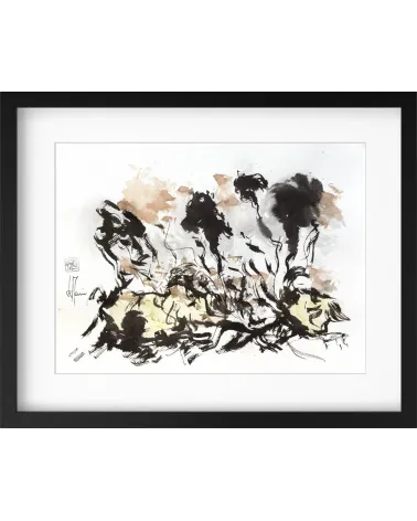 Composition n°2993. Format 30 x 40 cm. Œuvre noire, jaune et ocre