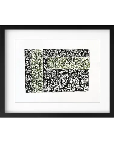 Création S031. Format 30 x 40. Encre noire et verte sur papier