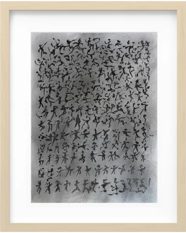 Création S142. Format 40 x 30. Encre noire sur fond gris