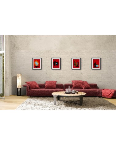 Création abstraite rouge, noir et bleu H234